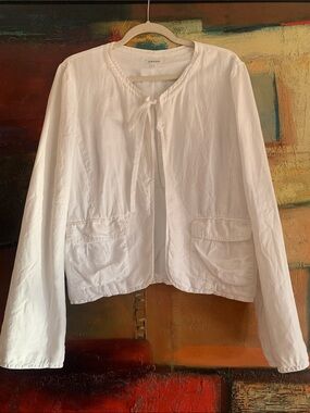 Cassis 100% Linen Tie-Front Lined Jacket with Pockets, Size 12